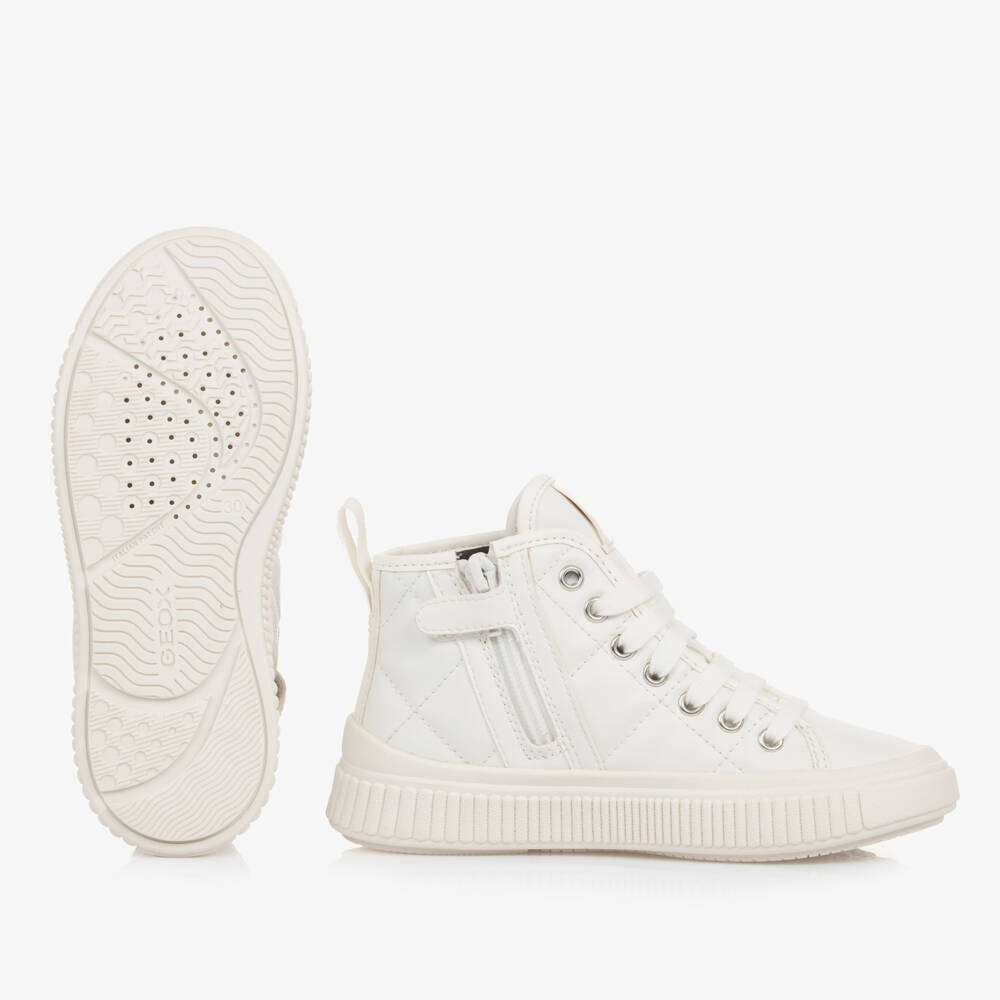 Geox-Girls Quilted White Faux Leather Trainers | Childrensalon Outlet