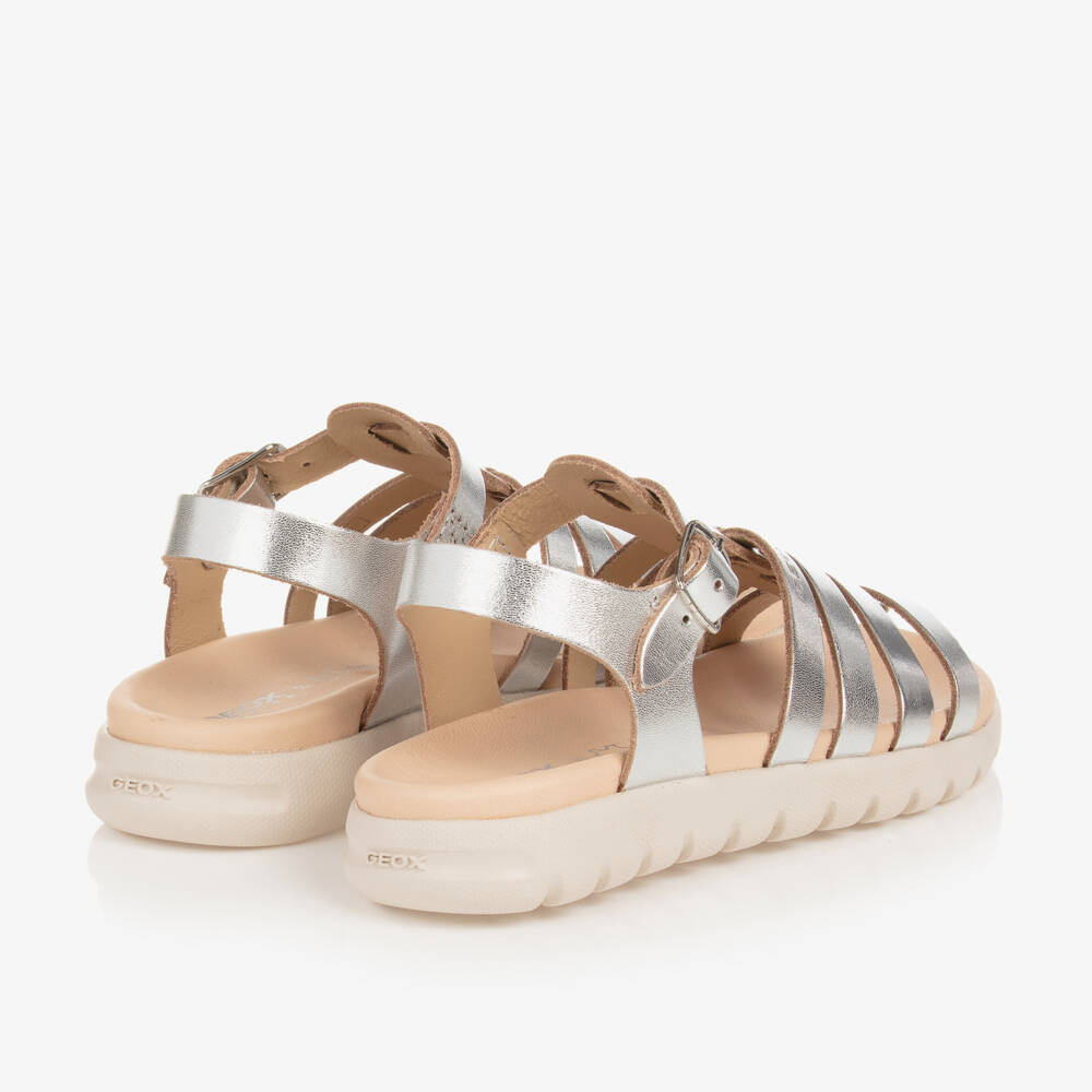 Geox-Girls Silver Leather Sandals | Childrensalon Outlet