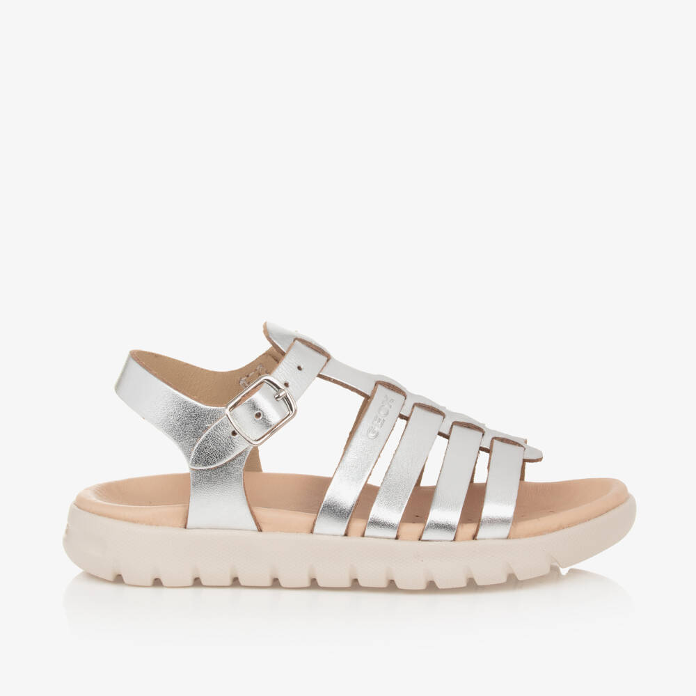 Geox-Girls Silver Leather Sandals | Childrensalon Outlet