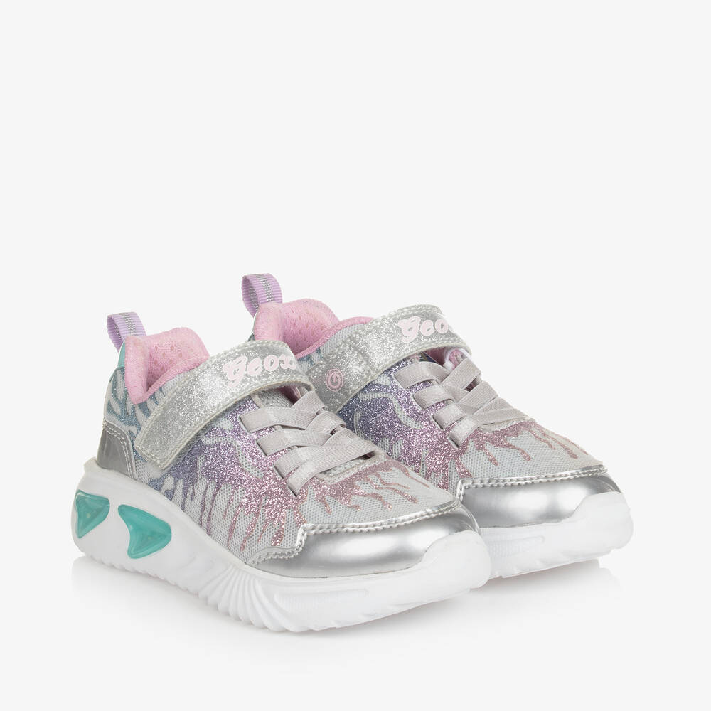 Girls Silver Light Up Glitter Trainers