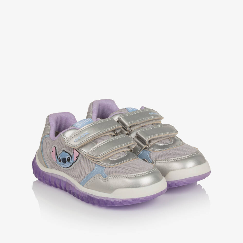 Geox-Girls Silver Lilo & Stitch Velcro Trainers | Childrensalon Outlet