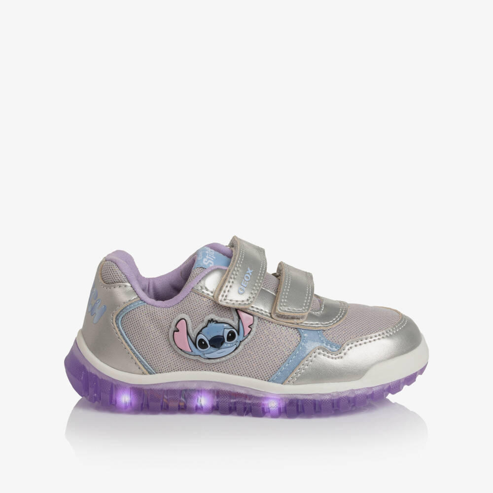 Geox-Girls Silver Lilo & Stitch Velcro Trainers | Childrensalon Outlet