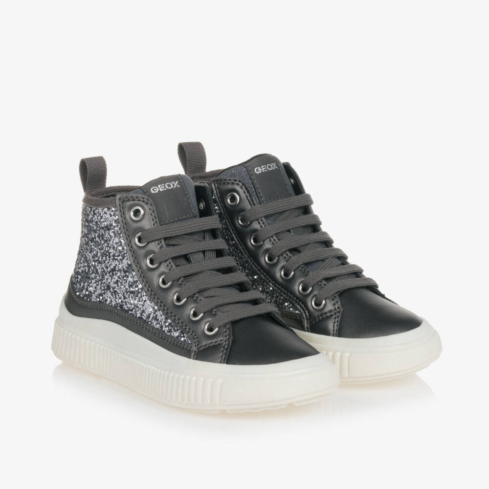 Geox-Girls Sparkling Silver Mid Trainers | Childrensalon Outlet