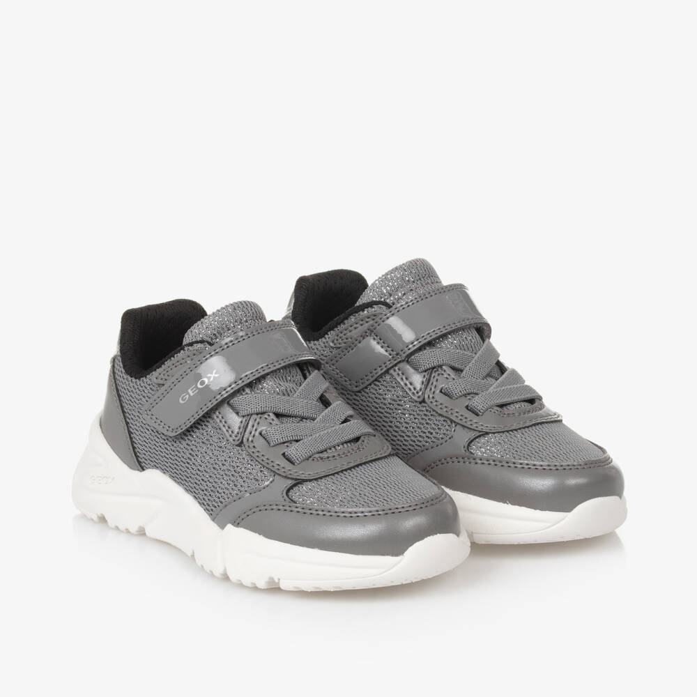 Geox-Girls Sparkling Silver Velcro Trainers | Childrensalon Outlet
