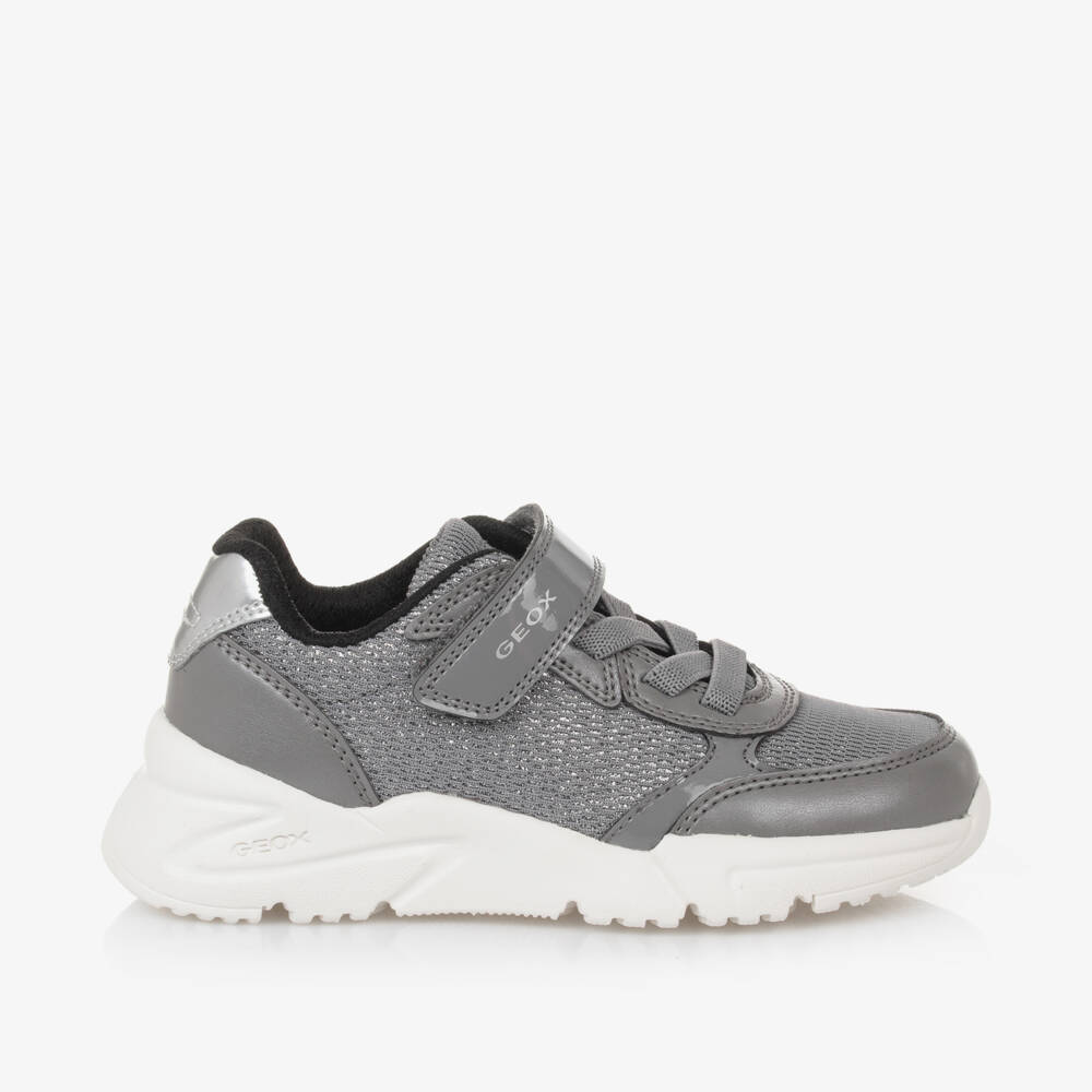 جيوكس-حذاء رياضي بشريط لاصق لون رمادي براق للبنات | Childrensalon Outlet