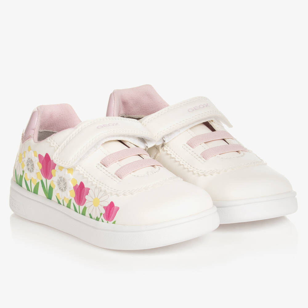 Geox - Girls White Faux Leather Trainers | Childrensalon