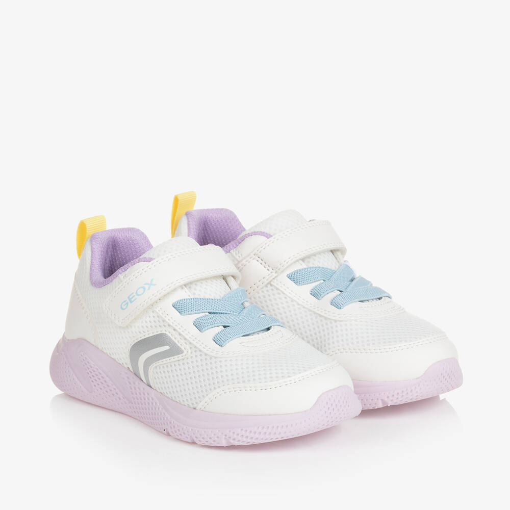Geox-Girls White & Pastel Velcro Trainers | Childrensalon Outlet