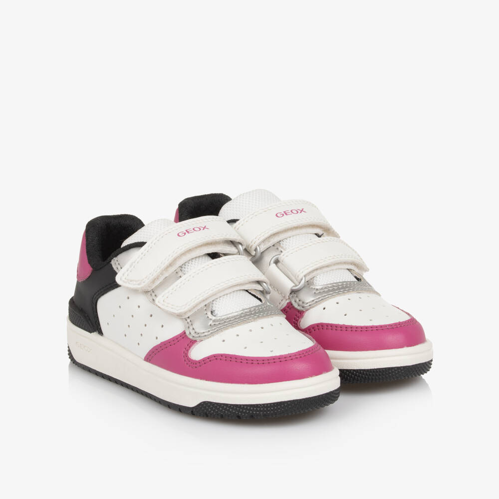 Geox-Girls White, Pink & Black Velcro Trainers | Childrensalon Outlet