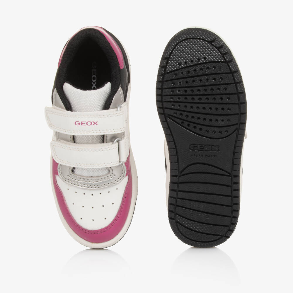 Geox-Girls White & Pink Leather Trainers | Childrensalon Outlet