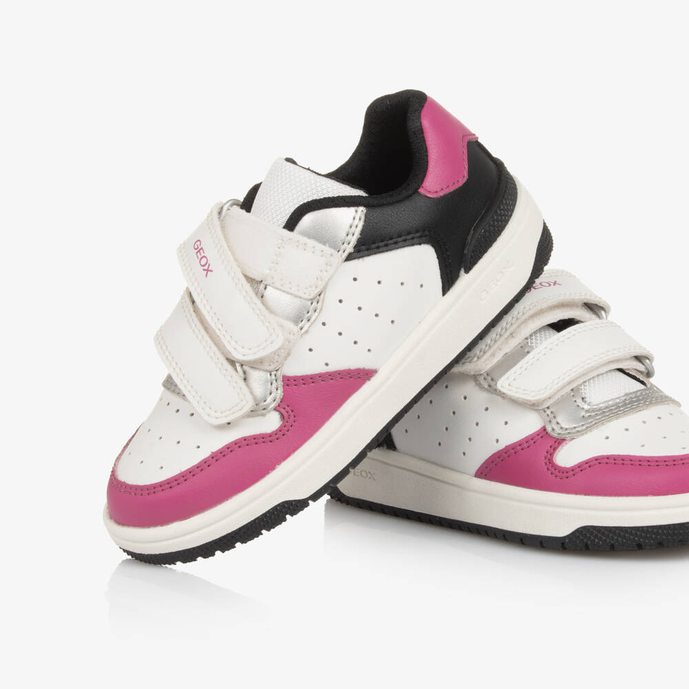 Geox-Girls White & Pink Leather Trainers | Childrensalon Outlet