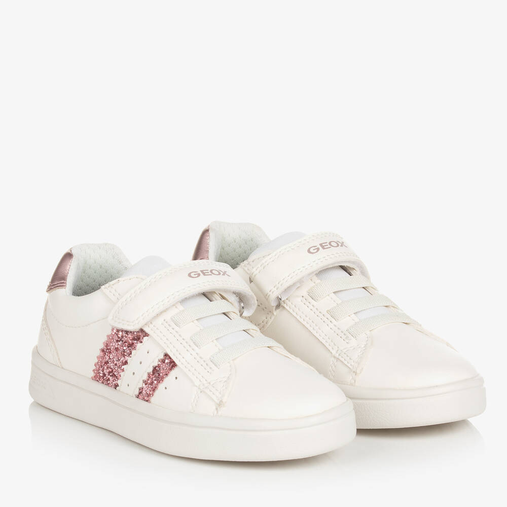 Geox - Girls White & Pink Velcro Trainers | Childrensalon