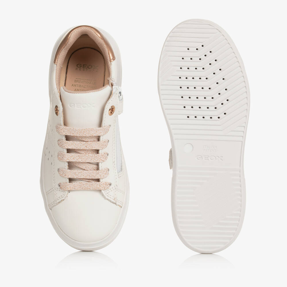 Geox-Girls White & Rose Gold Trainers | Childrensalon Outlet