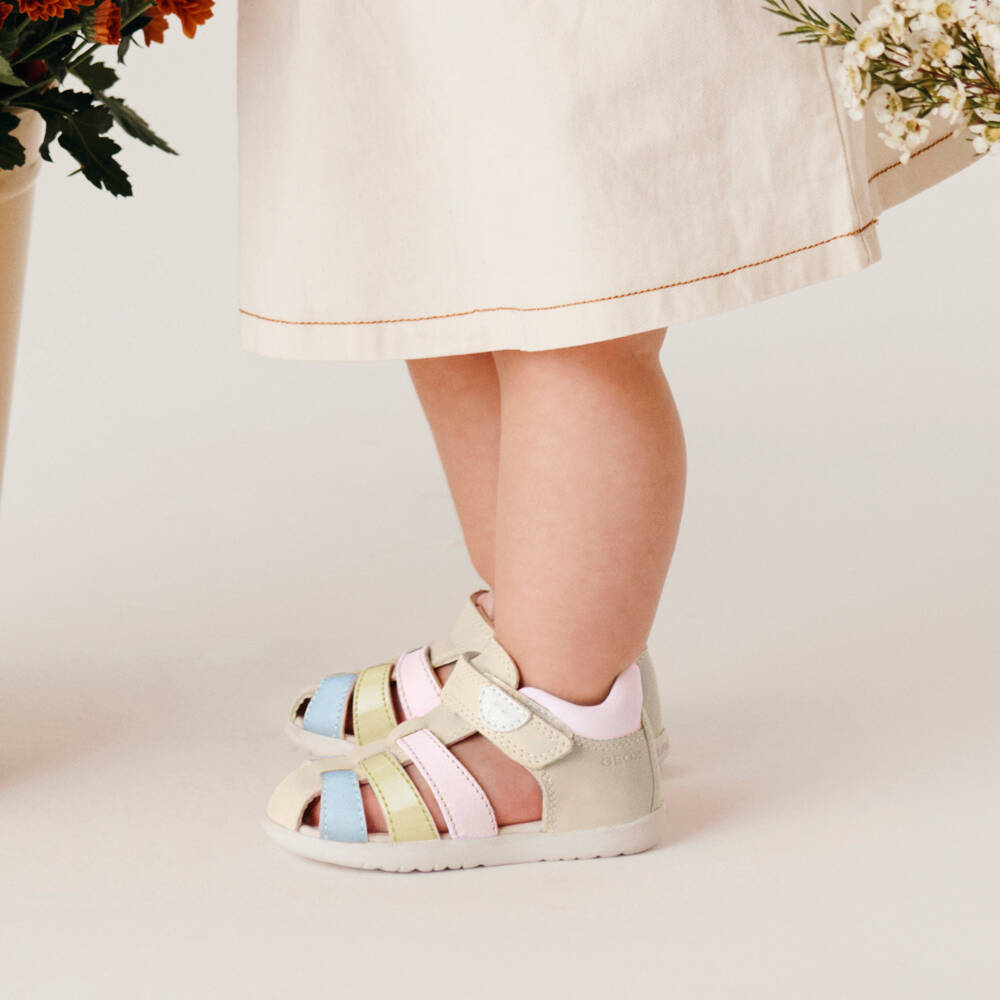 Geox-Little Ladies Soft Beige Leather Footwear | Childrensalon Outlet