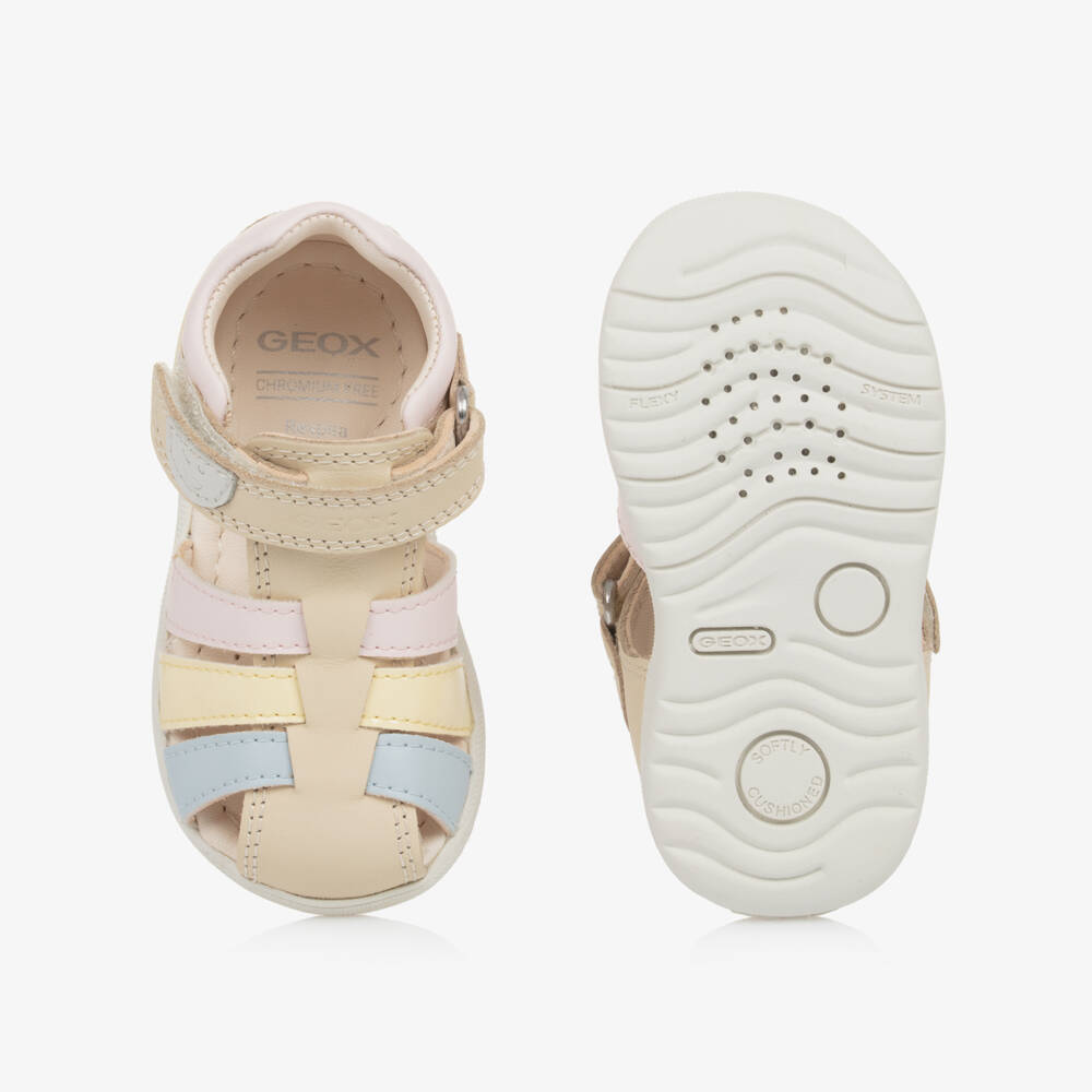 Geox-Little Ladies Soft Beige Leather Footwear | Childrensalon Outlet