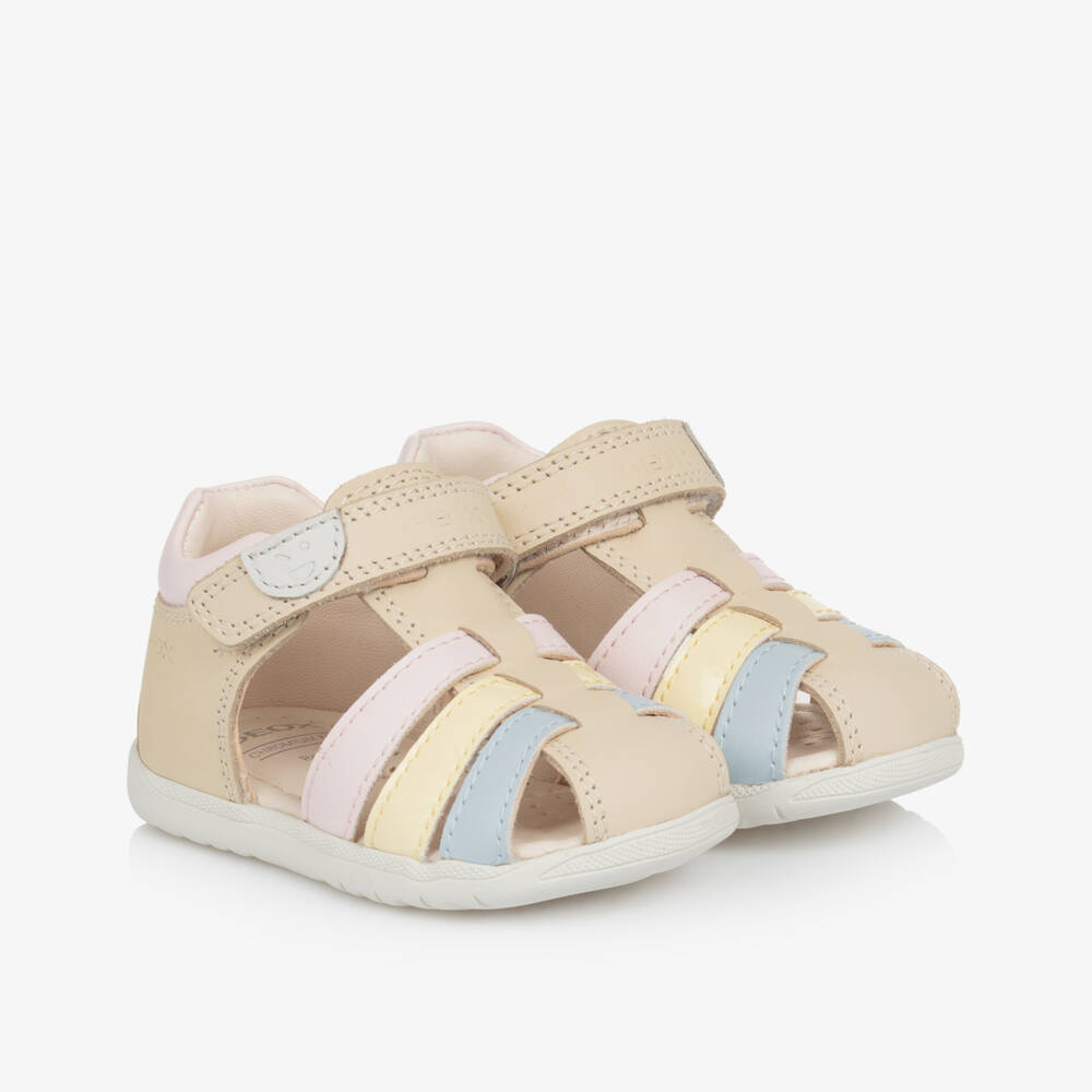 Geox-Little Ladies Soft Beige Leather Footwear | Childrensalon Outlet