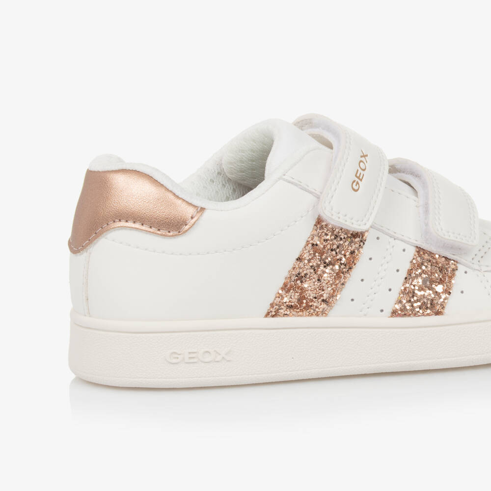 Geox-Sparkle-Strapped White and Gold Trainers | Childrensalon Outlet