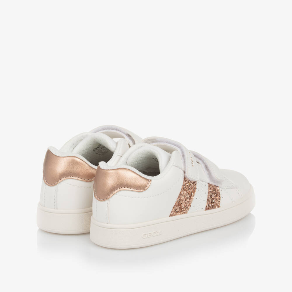 Geox-Sparkle-Strapped White and Gold Trainers | Childrensalon Outlet