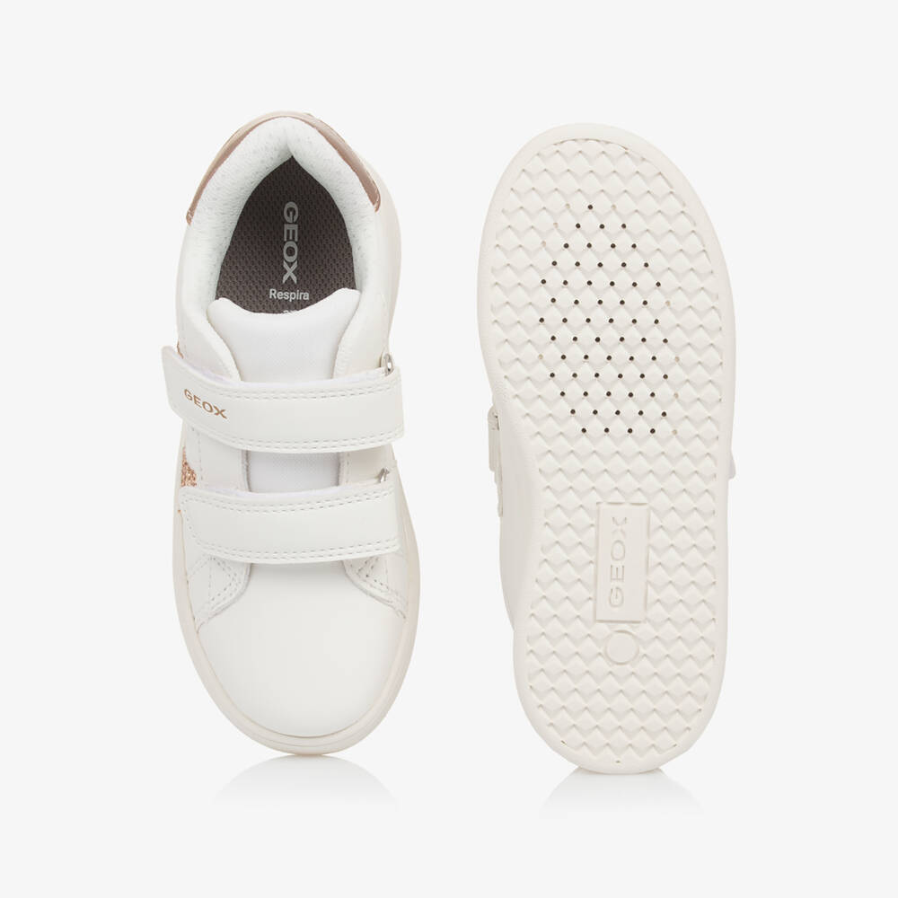Geox-Sparkle-Strapped White and Gold Trainers | Childrensalon Outlet