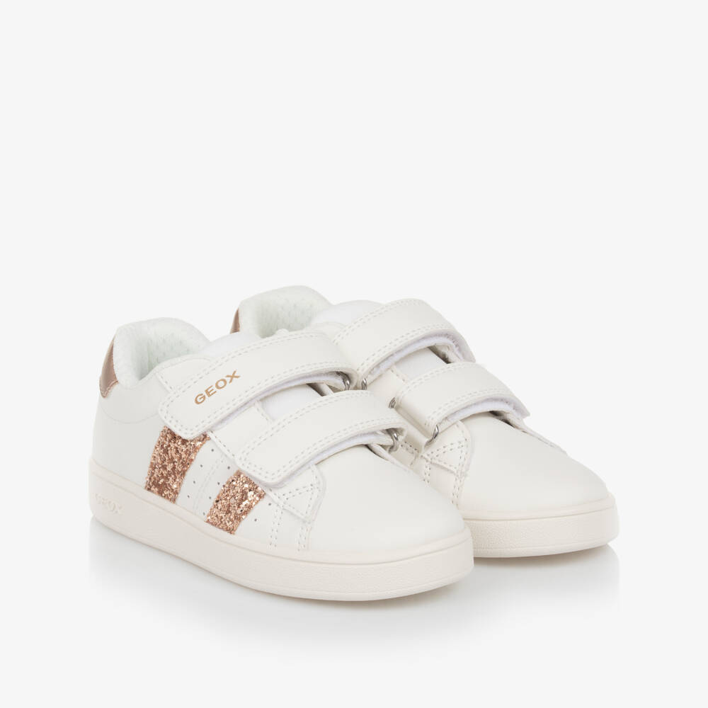Geox-Sparkle-Strapped White and Gold Trainers | Childrensalon Outlet