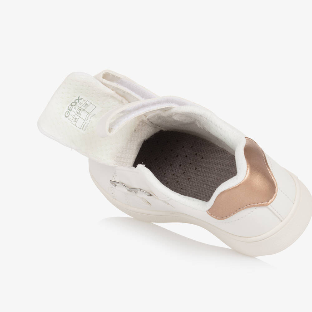 Geox-Sparkle-Strapped White and Gold Trainers | Childrensalon Outlet