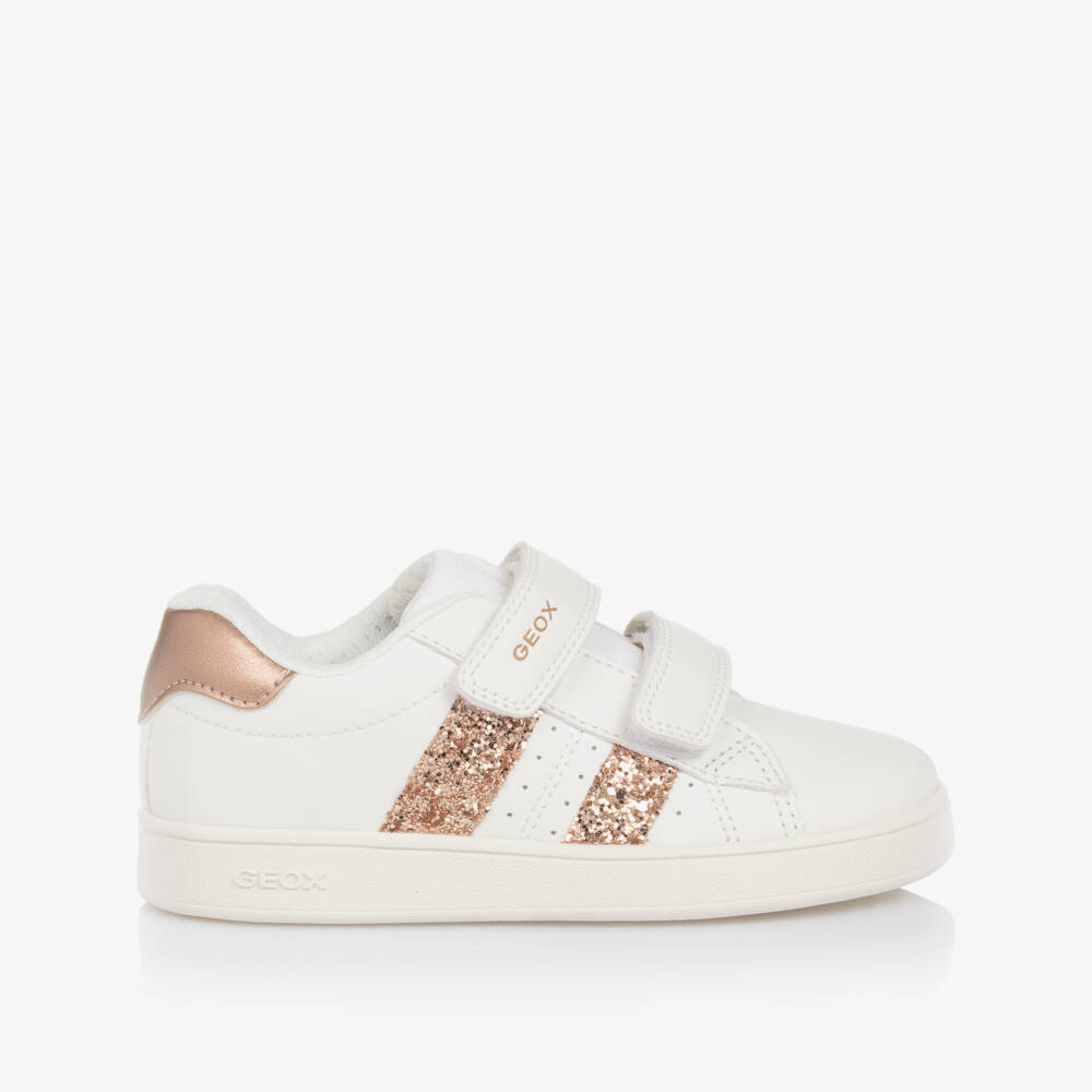 Geox-Sparkle-Strapped White and Gold Trainers | Childrensalon Outlet