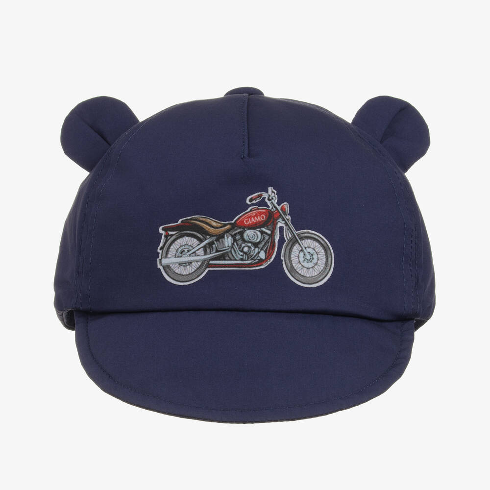 Giamo-Baby Boys Blue Cotton Motorcycle Cap | Childrensalon Outlet