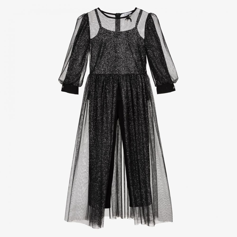 Giamo - طقم فستان وبنطلون 3 قطع تول وفيسكوز لون أسود | Childrensalon