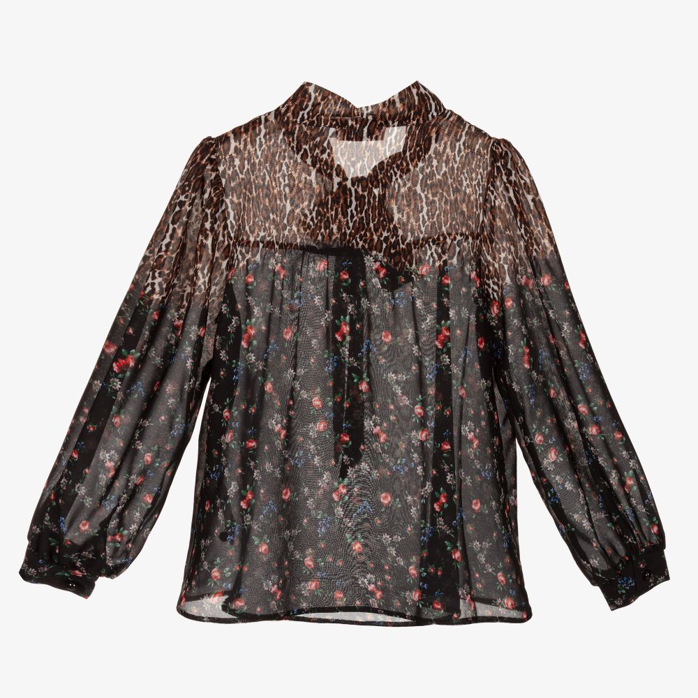 Black floral chiffon blouse shop