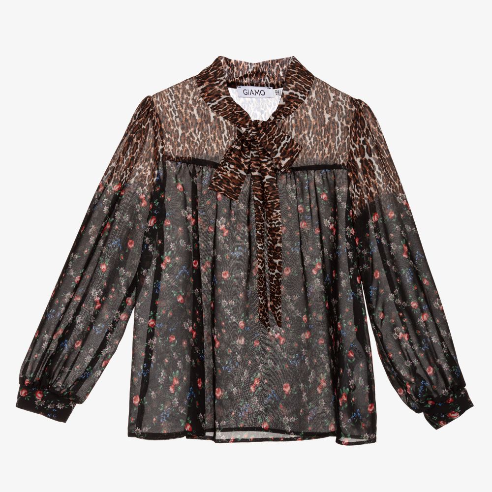 Giamo - Blouse fleurie noire en mousseline | Childrensalon