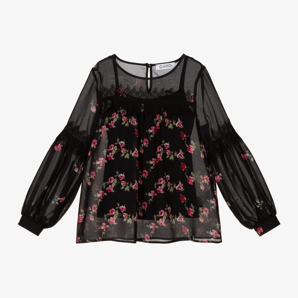 Giamo - Черная шифоновая блузка с розами | Childrensalon