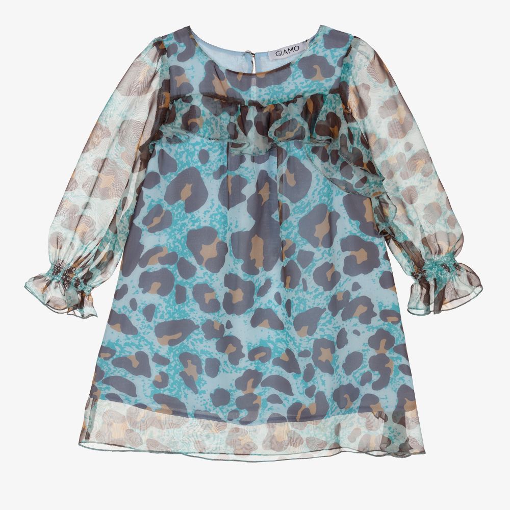 Giamo-Blue Chiffon Leopard Dress | Childrensalon Outlet