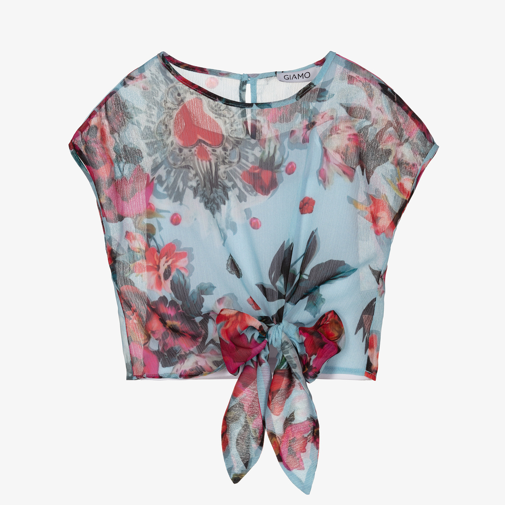 Giamo-Blue Floral Blouse & Vest Top | Childrensalon Outlet