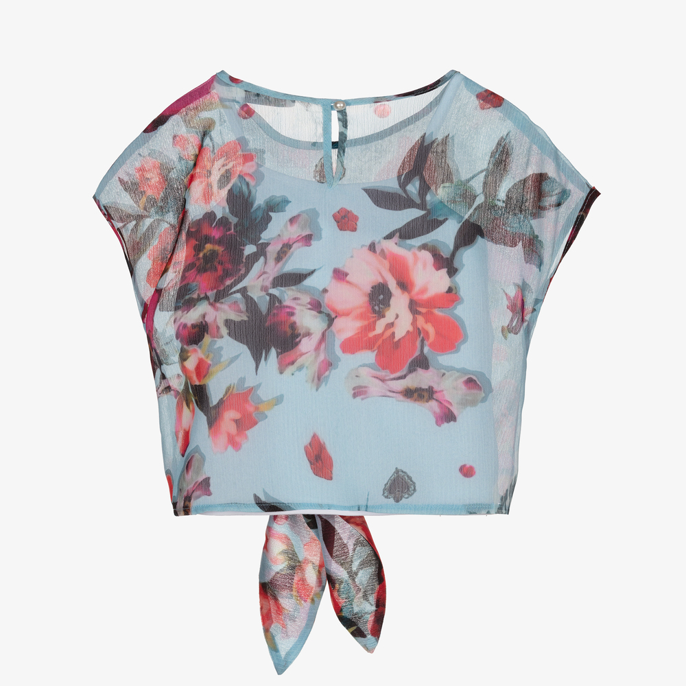 Giamo-Blue Floral Blouse & Vest Top | Childrensalon Outlet