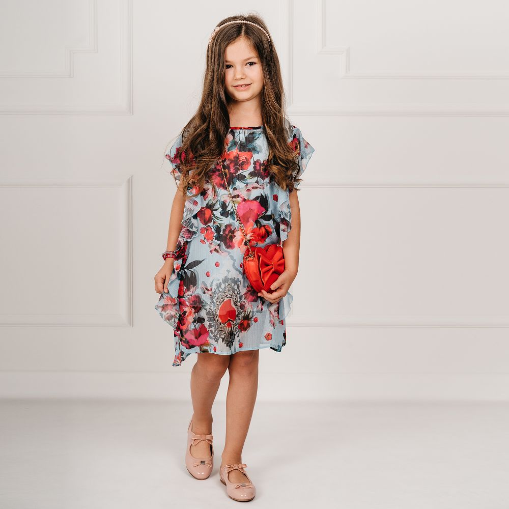 Giamo - Blue Floral Chiffon Dress | Childrensalon Outlet