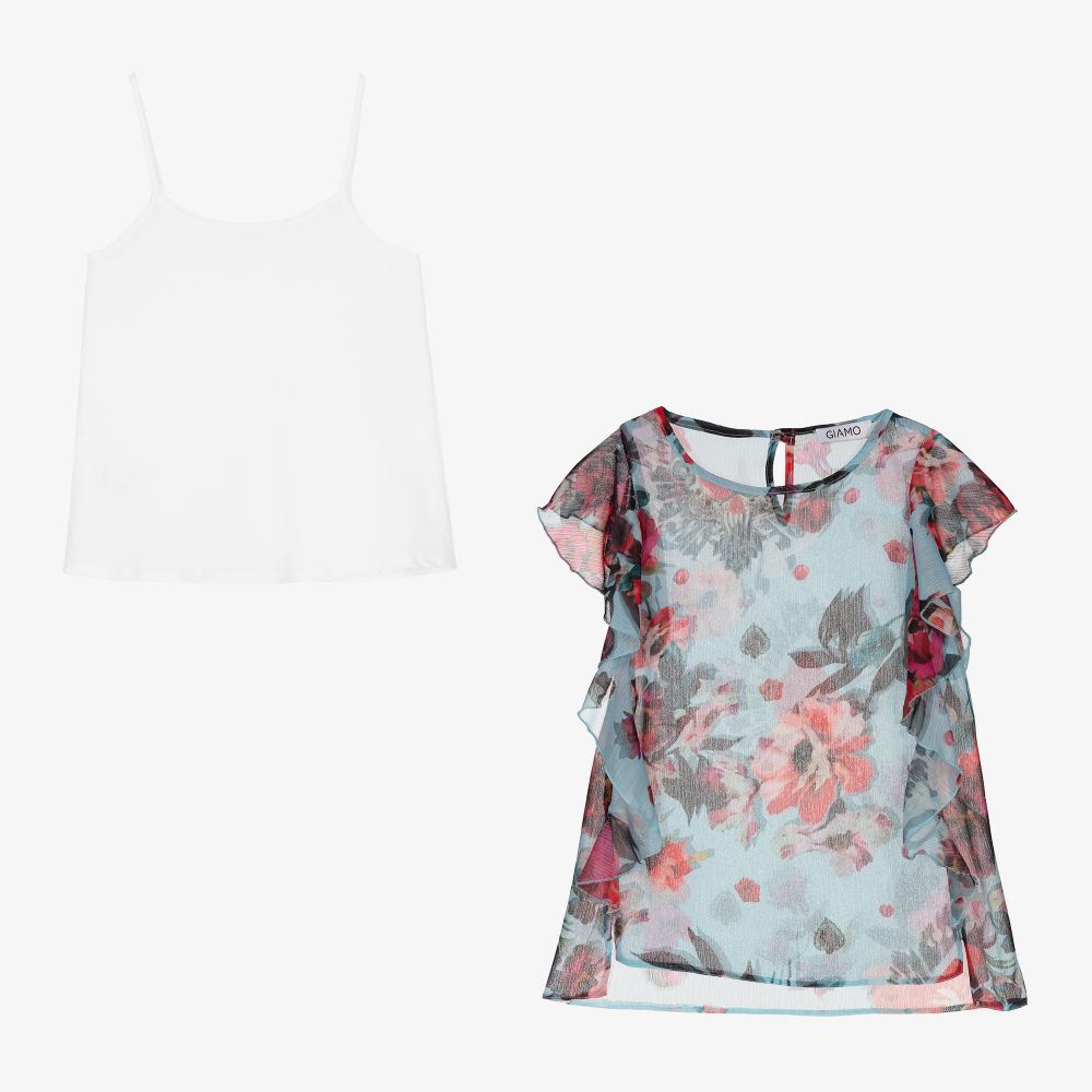 Giamo-Blue Floral Chiffon Dress | Childrensalon Outlet