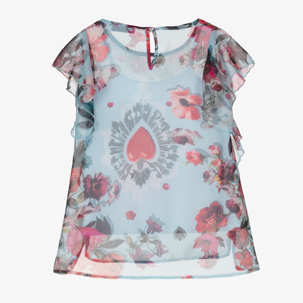 Giamo-Blue Floral Chiffon Dress | Childrensalon Outlet