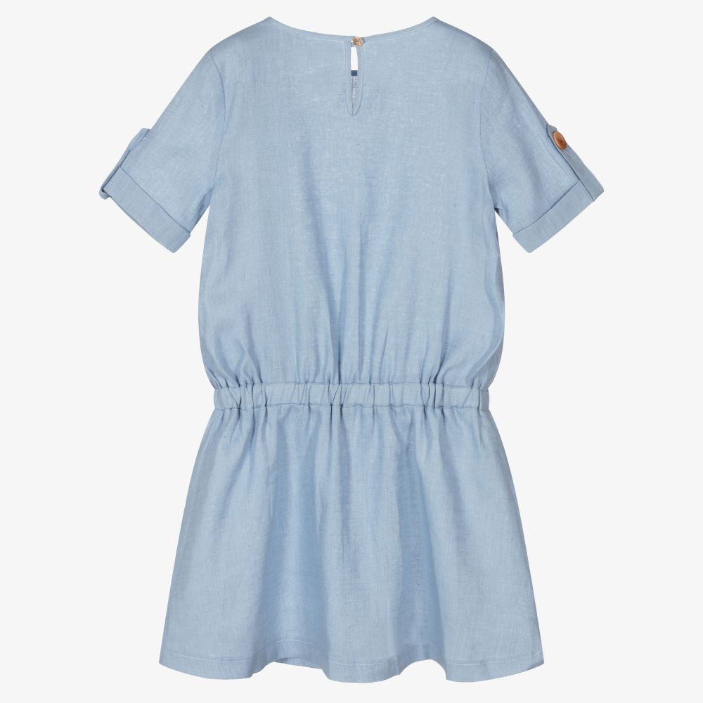 Giamo-Blue Lightweight Linen Dress | Childrensalon Outlet