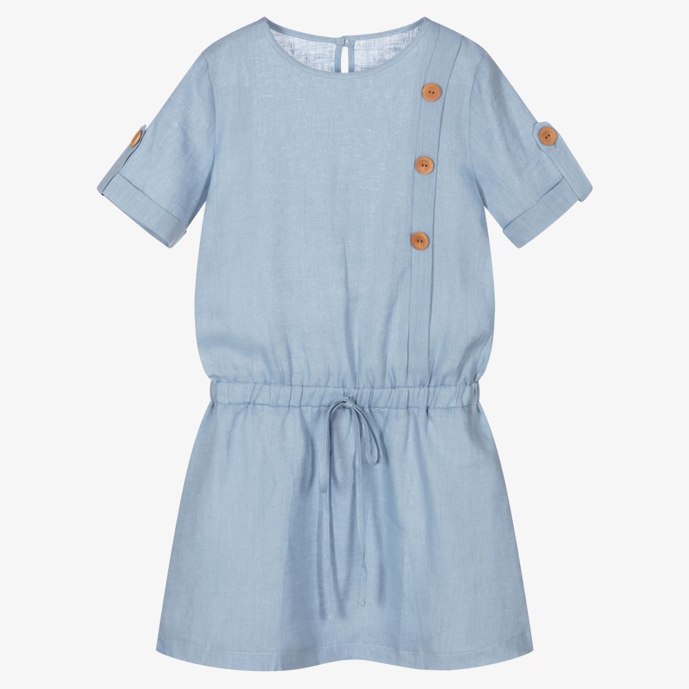 Giamo - Blue Lightweight Linen Dress | Childrensalon