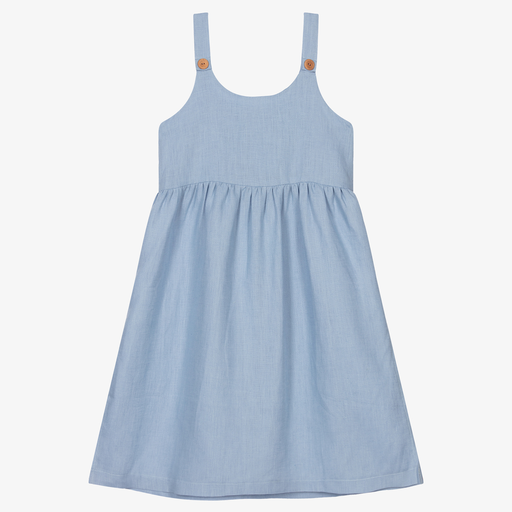 Giamo - Blue Linen Pinafore Dress | Childrensalon