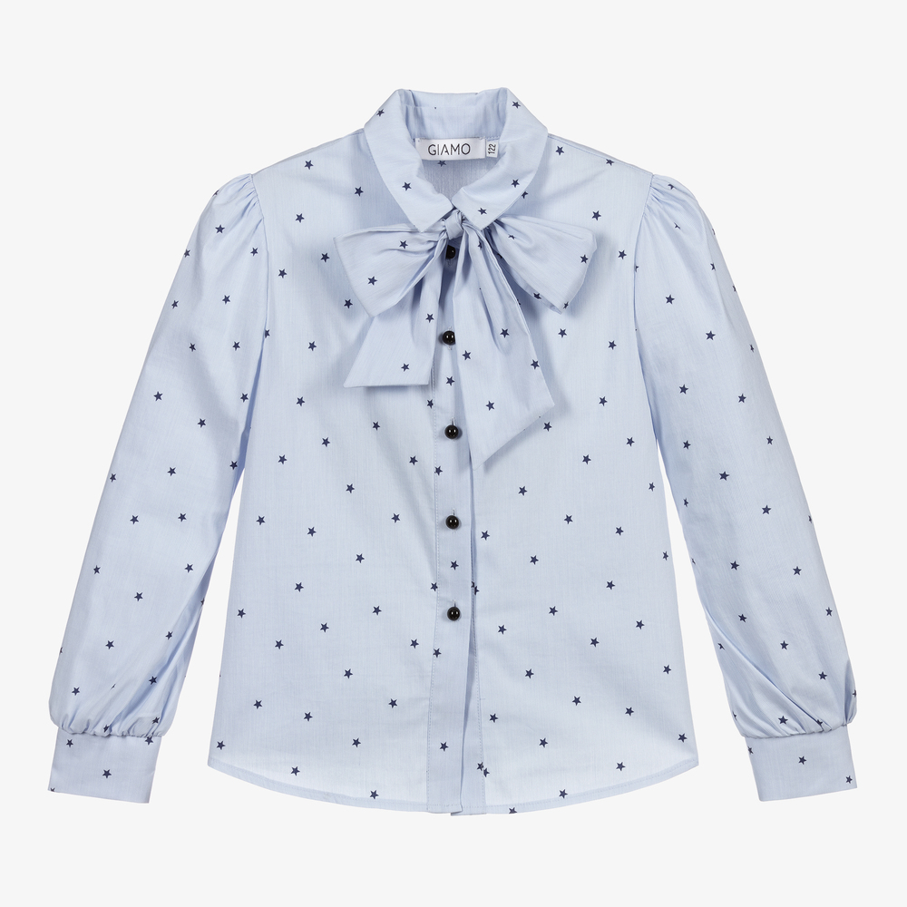 Giamo - Голубая хлопковая блузка для девочек  | Childrensalon