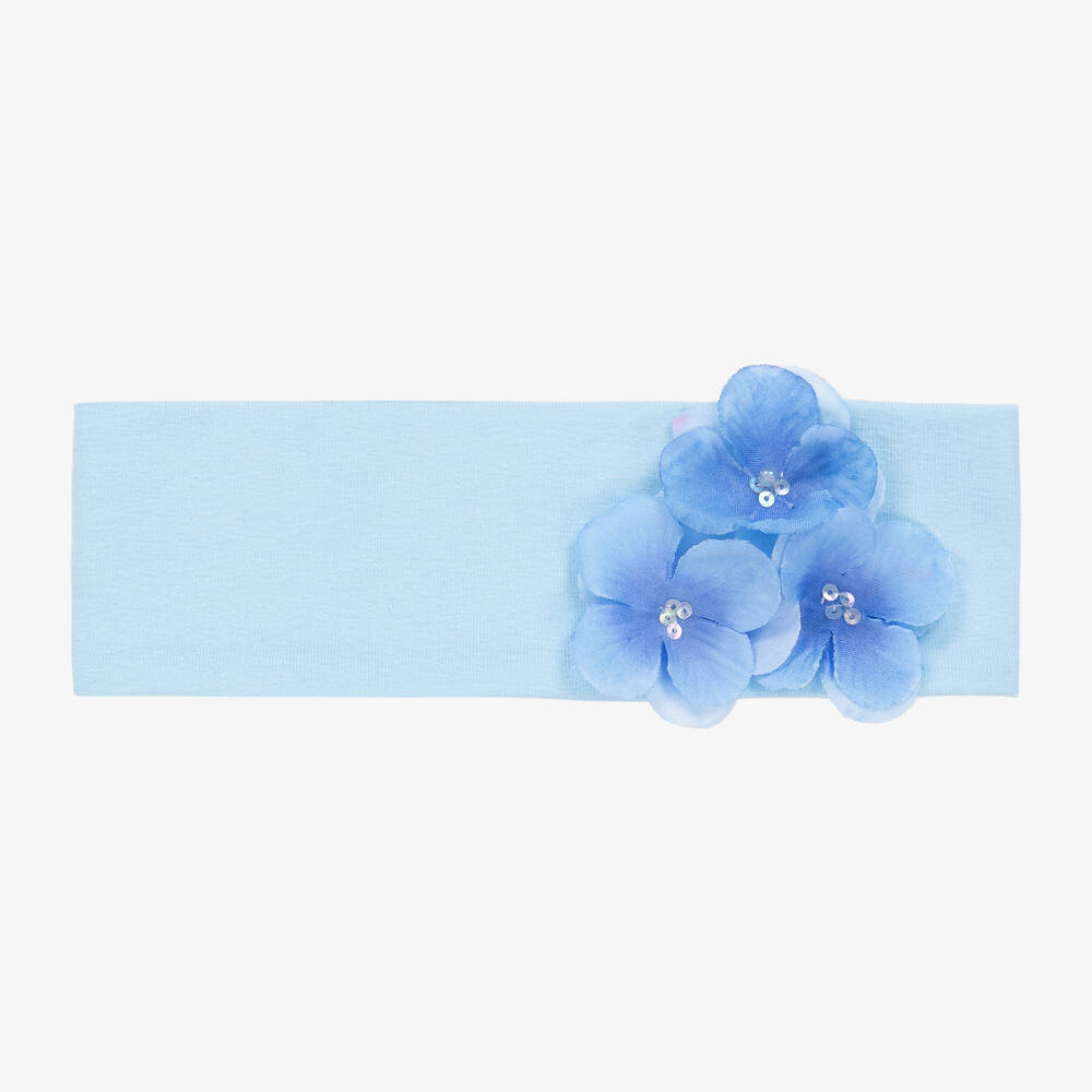 Giamo - Girls Blue Cotton Flowers Headband | Childrensalon