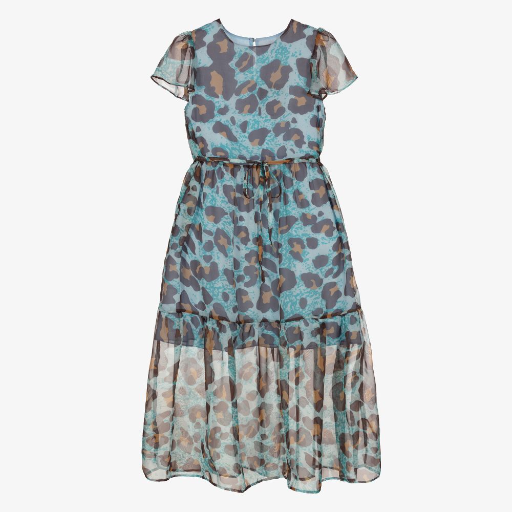 Giamo - Голубое платье макси с леопардовым принтом для девочек | Childrensalon
