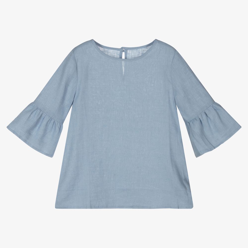 Giamo-Girls Blue Linen Blouse | Childrensalon Outlet