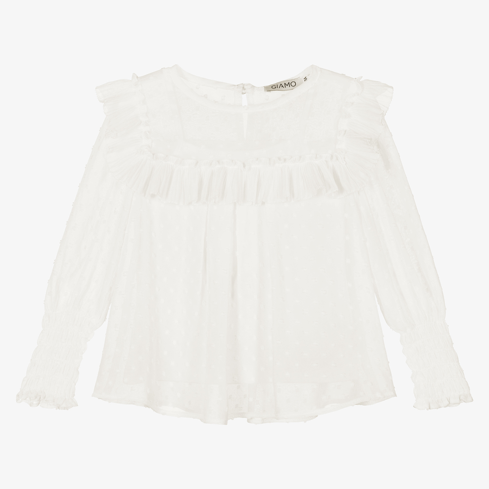 Giamo - Girls Ivory Plumeti Blouse | Childrensalon