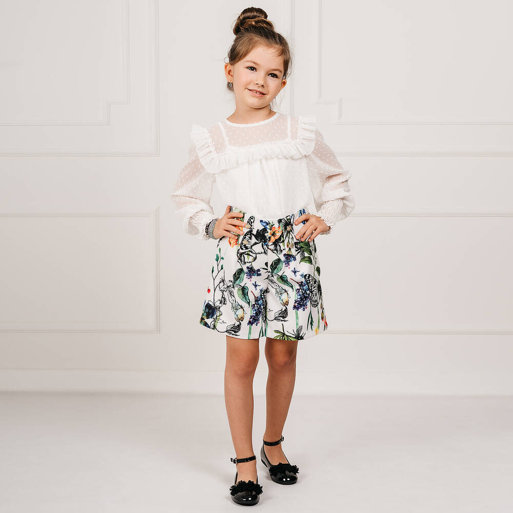 Giamo-Girls Ivory Plumeti Blouse | Childrensalon Outlet