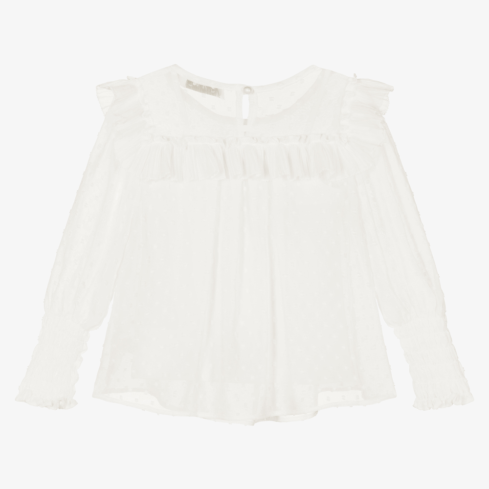 Giamo-Girls Ivory Plumeti Blouse | Childrensalon Outlet
