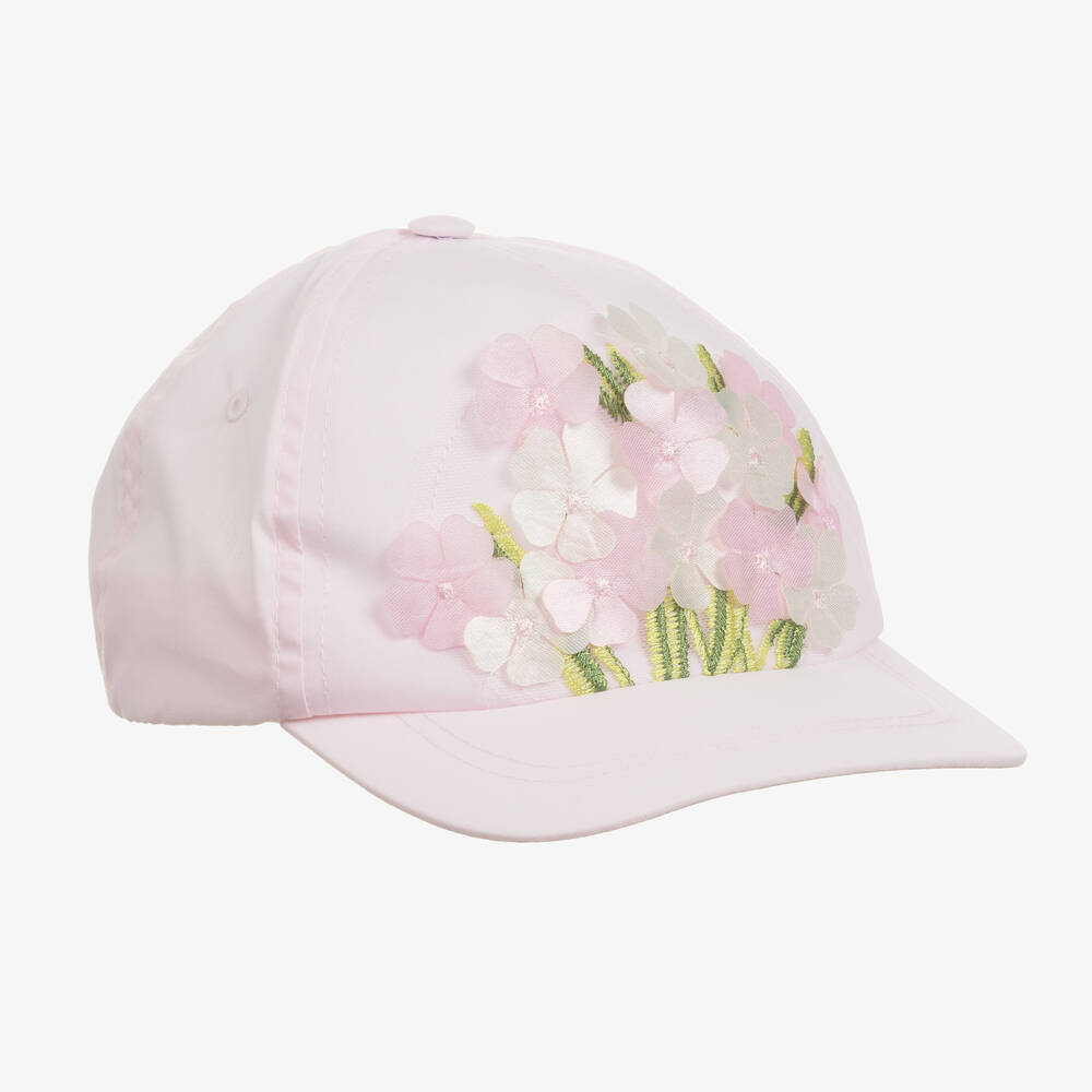 Giamo - Girls Pink Cotton Flowers Cap | Childrensalon