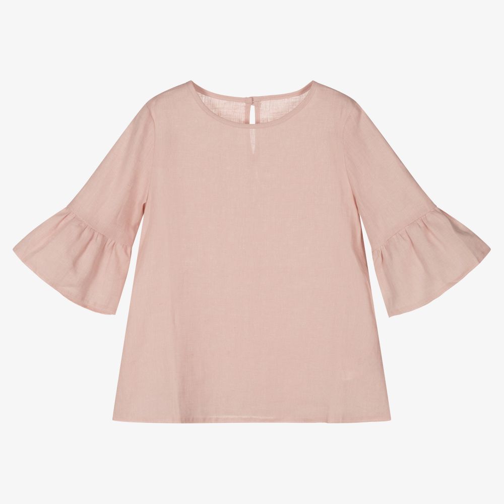 Giamo - Girls Pink Linen Blouse | Childrensalon