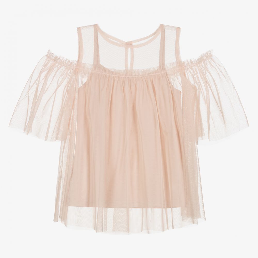 Giamo - Girls Pink Tulle Blouse | Childrensalon