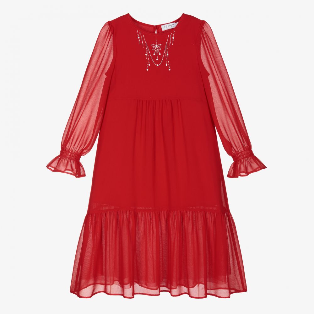 Giamo - Girls Red Chiffon Maxi Dress  | Childrensalon